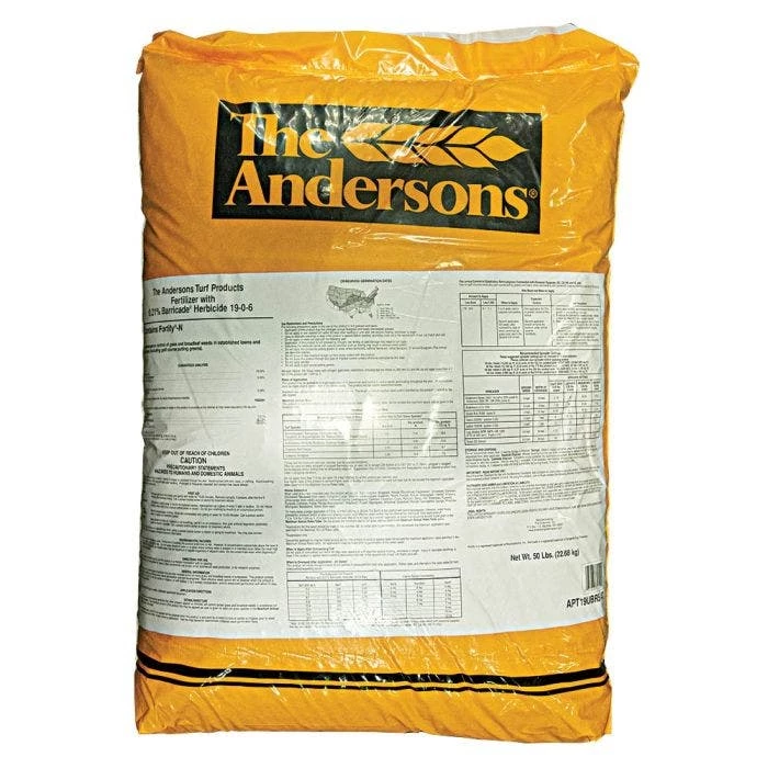 The Andersons 19-0-6 Turf Fertilizer With 0.21% Barricade Pre-Emergent Herbicide, 50 Lb Bag 3 The Andersons 19-0-6 Turf Fertilizer With 0.21% Barricade Pre-Emergent Herbicide, 50 Lb Bag